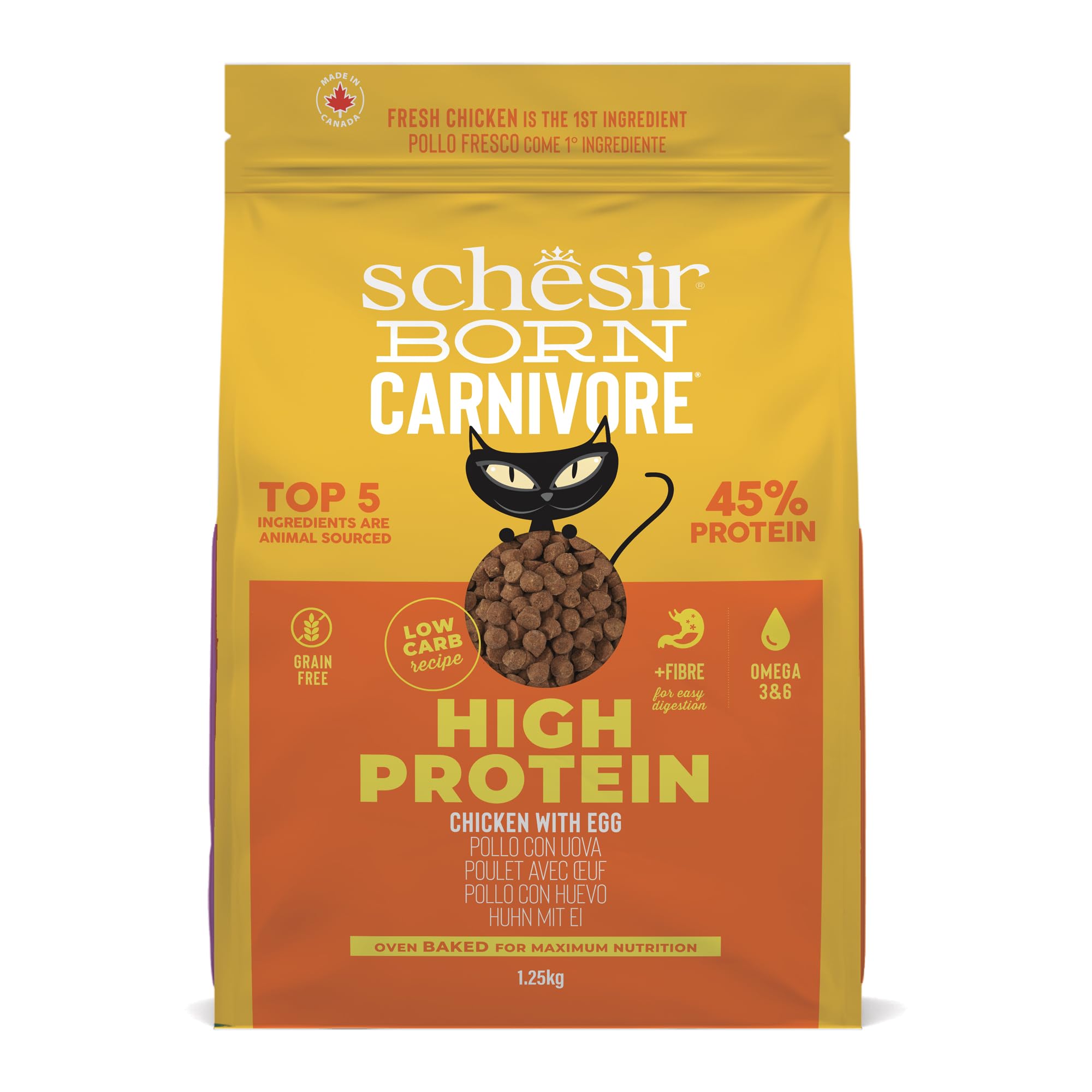 Schesir Born Carnivore, Chicken and Egg Taste, Baked Adult Cat Food (Bag of 1.25 kg)