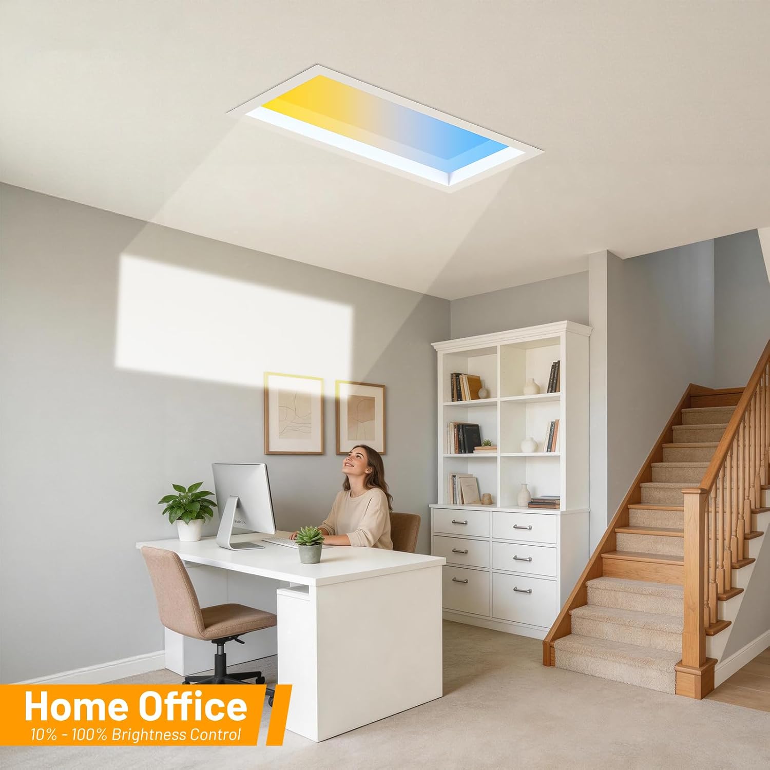 1x2FT LED Blue Sky Light Panel with Remote Control, Artificial Skylight for Windowless Rooms, Dimmable Ceiling Decorative Light Fixtures, Feel-Like-Sunlight Panel for Office, Basement, Gym