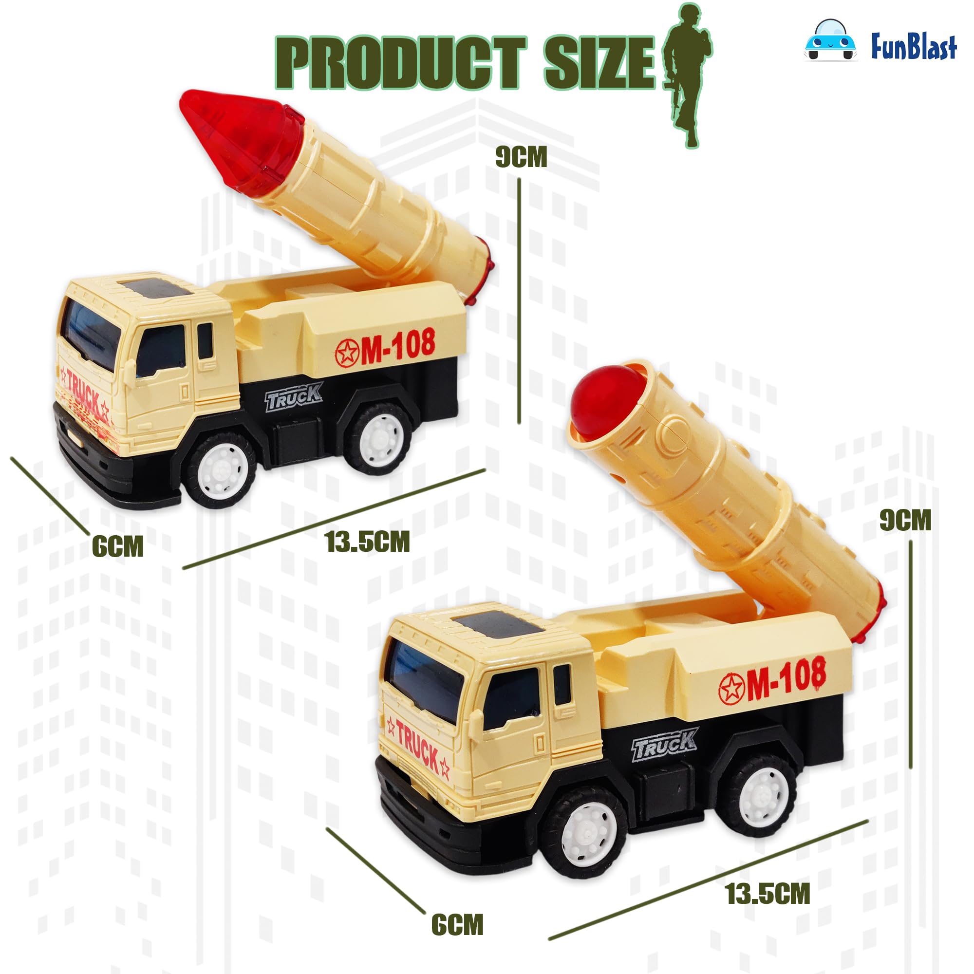 FunBlast Military Truck Toy - Missile Launcher Toys for Kids, Friction Power Army Battlefield Truck Toys for 3+ Year Old Kids, Pretend Play Toy for Kids, Boys (Beige) 1