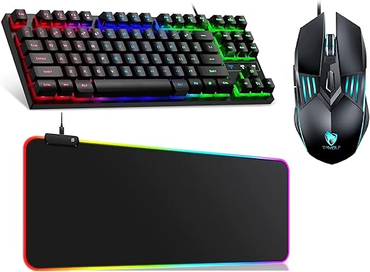 FKU Mechanical Gaming Keyboard N RGB Mouse Pad [900×400] & Wired Gaming Mouse Combo Set (Black)