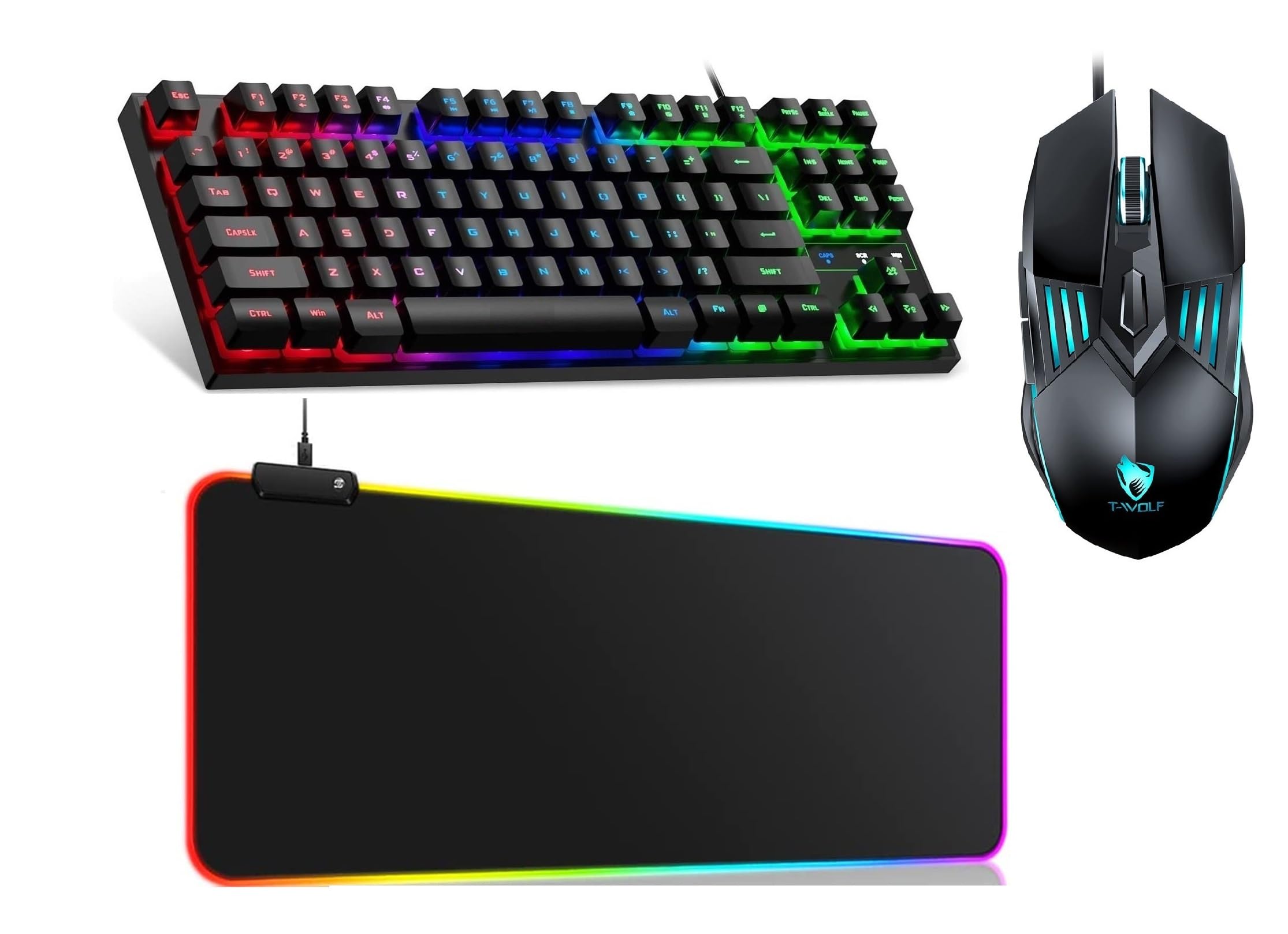 FKU Mechanical Gaming Keyboard N RGB Mouse Pad [900x400] & Wired Gaming Mouse Combo Set (Black)-image-29