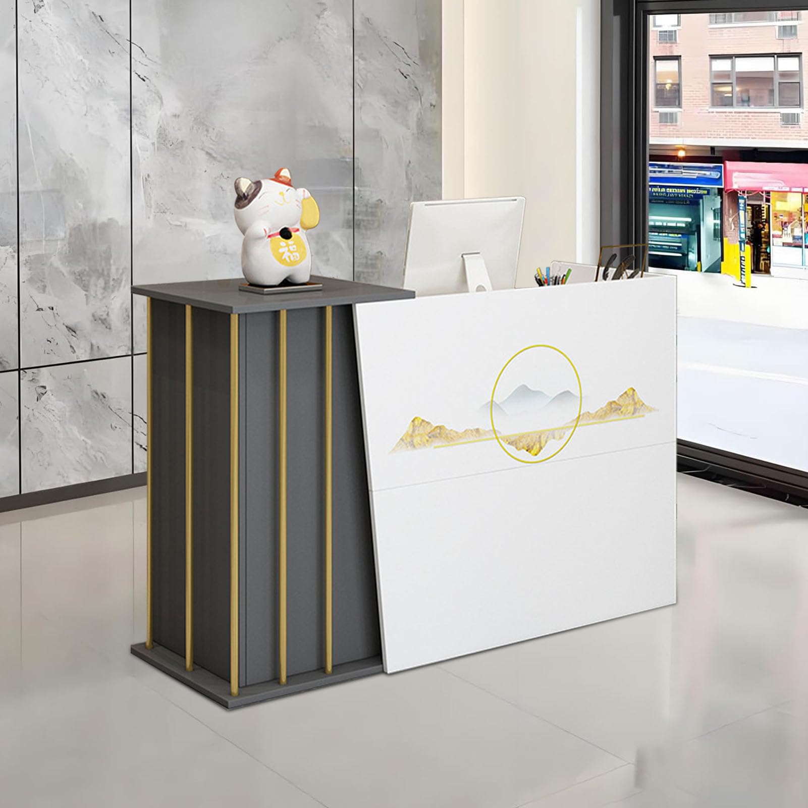 banco Reception Estetica con Spazio di Archiviazione, Bancone Reception Moderno in Legno, Scrivania con Cassetti per Negozio, Banco Vendita per Negozio, Arredamento per Reception C 100cm