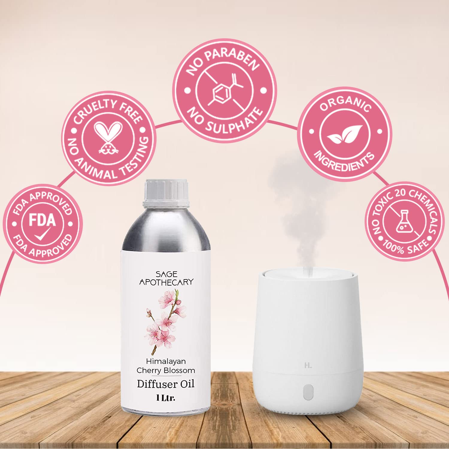 Sage Apothecary Himalayan Cherry Blossom Diffuser Oil Natural Aromatherapy Oil for Sleep and Relaxation - 1 L 4