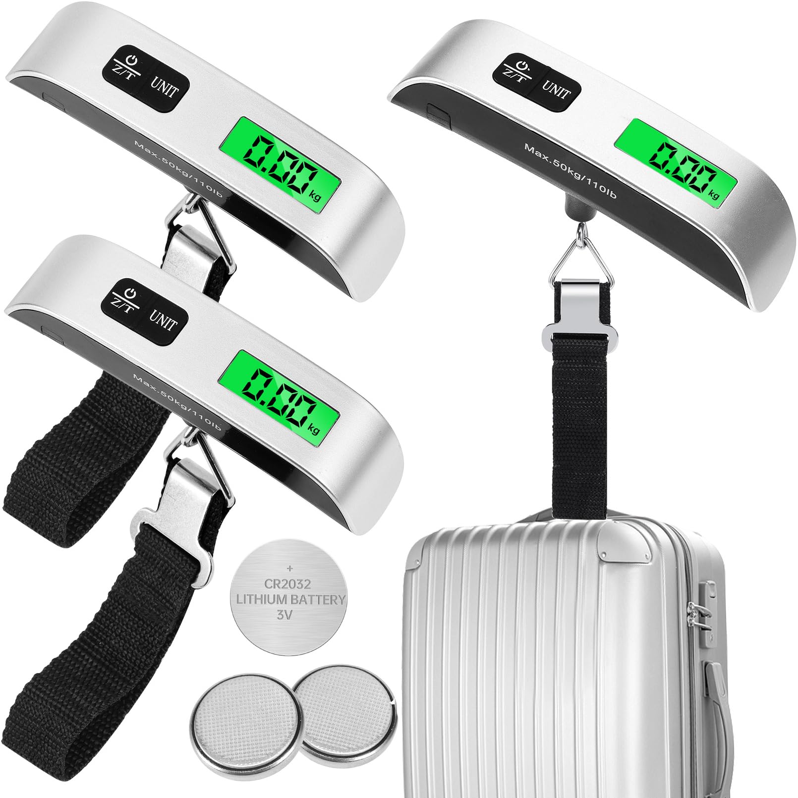 Jeffbaubl 3 Pack Digital Luggage Scale,Luggage Weight Scale,110LB Baggage Scale with Backlit LCD Display,Portable Hanging Baggage Scale,Suitcase