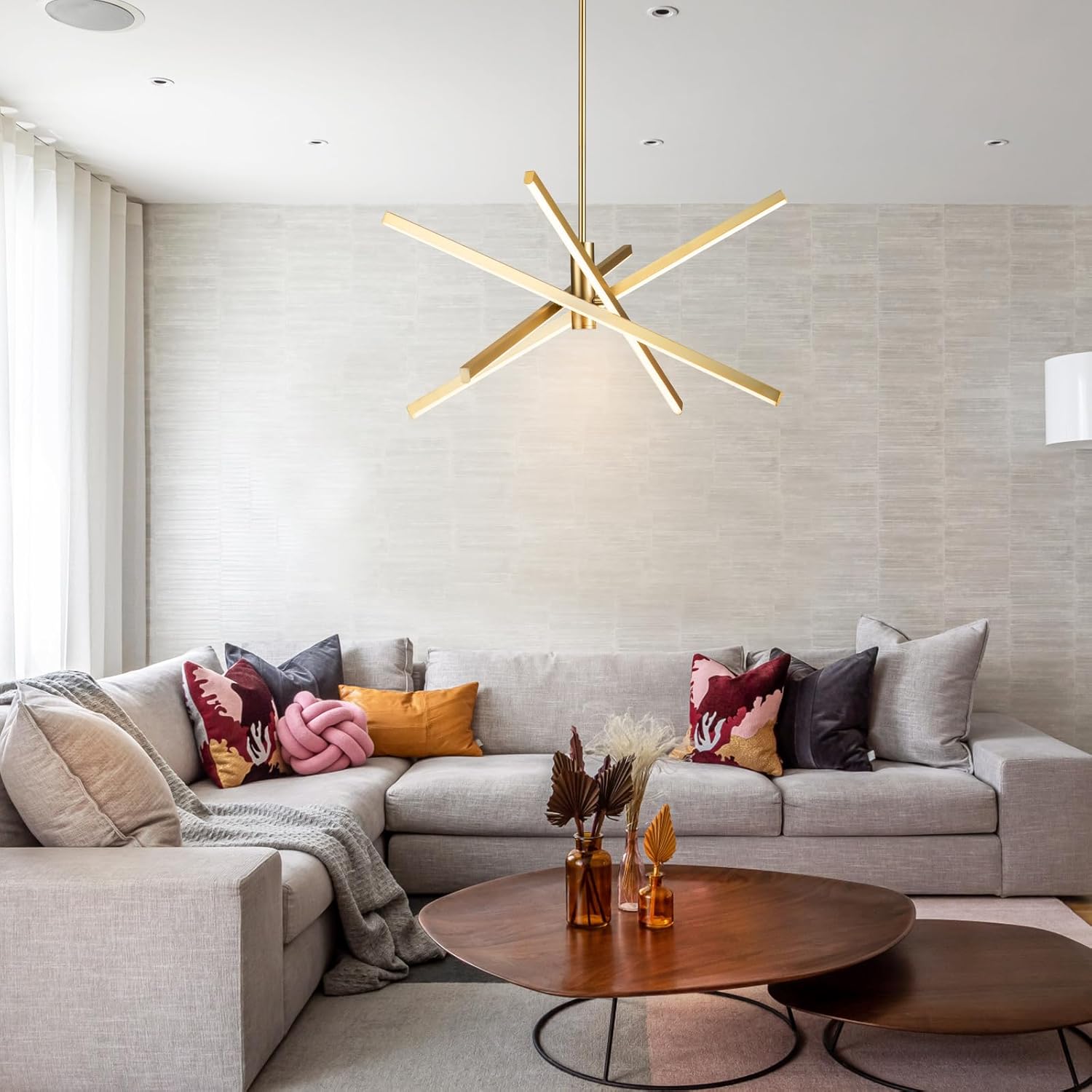 Y'INSP Gold Sputnik Chandeliers Modern LED Linear Chandelier Light 4 Light Pendant Light for Dining Room Foyer Kitchen Island Bedroom Living Room Gold Sputnik Light Fixture