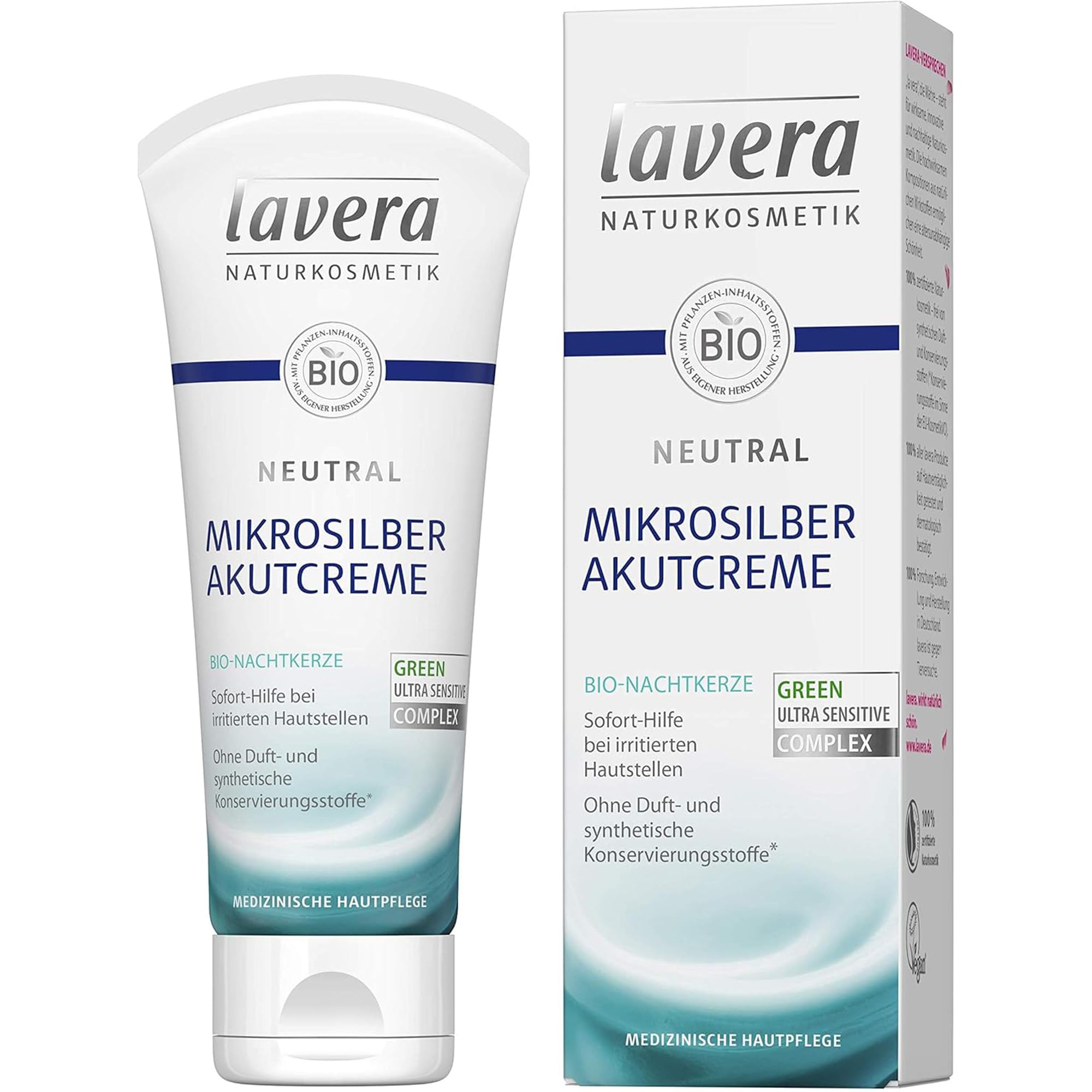 lavera Neutral Akutcreme mit Mikrosilber ∙ Bio Nachtkerze ∙ Sofortige Hilfe bei Hautirritationen ∙ Neurodermitis ∙ Medizinische Hautpflege ∙ vegan Bio Pflanzenwirkstoffe Naturkosmetik Creme 75ml