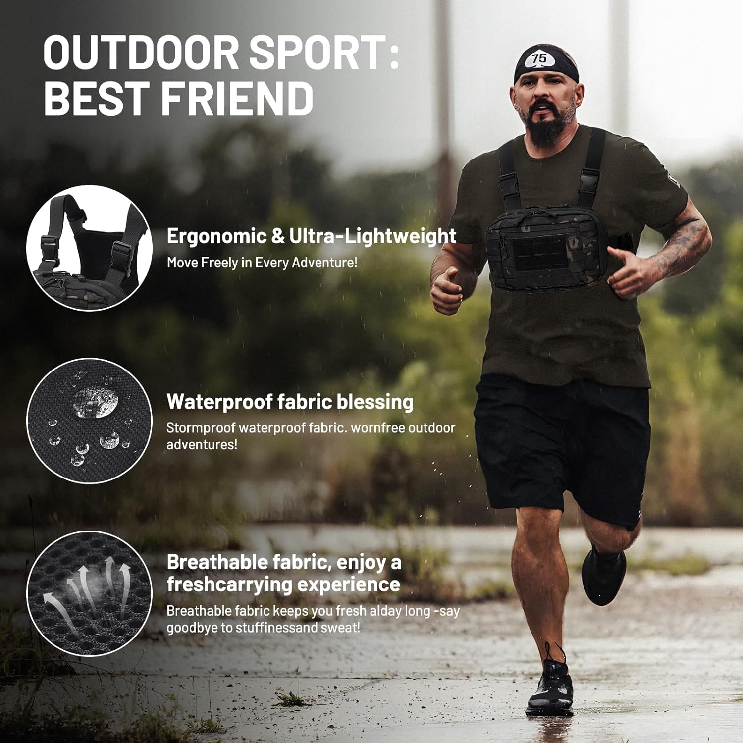 Tactical EDC Chest Bag Utility Molle Chest Rig Pouch with CCW Compartment Adjustable Strap Outdoor Chest Pack