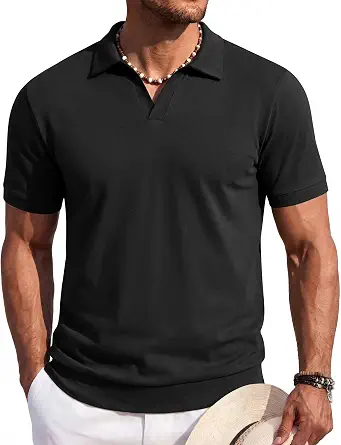 Men's Cotton Polo Sweater V-Neck Short Sleeve Casual Beach Vacation Top