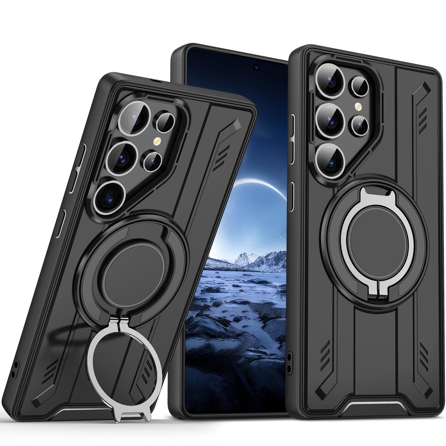 Compatibile con la custodia per cellulare con supporto rotante magnetico Samsung Galaxy S25/S25 Plus/S25 Ultra, copertura protettiva anticaduta a copertura totale.,S25,Black
