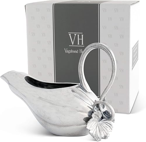 Vagabond House Jarra de salsa de calabaza de peltre para salsa, 7 pulgadas de largo, 8 onzas