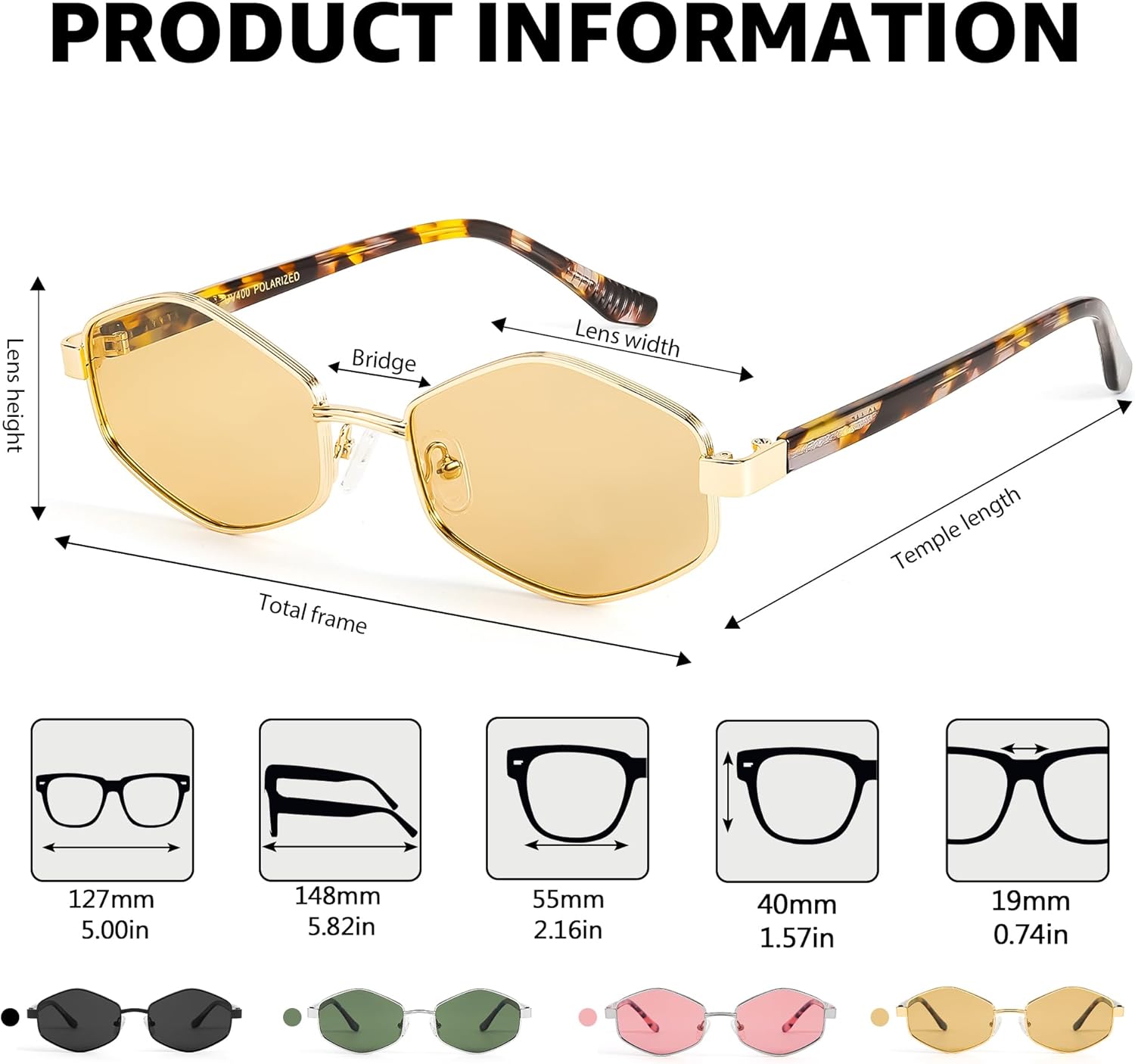 SIPHEW Acetate Hexagon Polarized Sunglasses for Women & Men - Lightweight 90s Retro Sunglasses Women - Image 5