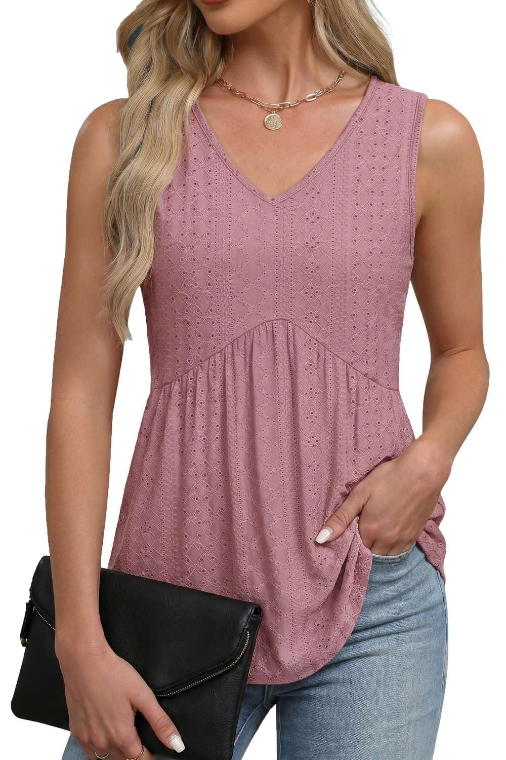 Pawate Damen Tank Tops Sommer Shirts Ärmellose Bluse elegant Oberteil Vorne Falten Tunika blusetop