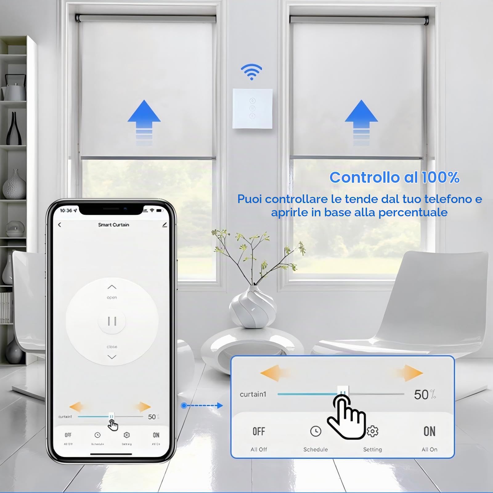 Curtain Switch, 4 Articoli Interruttore Tapparelle WiFi per APP Remote & Voice Control Compatible,Smart Touch Switch per Controllo Remoto e Vocale, Funzione di temporizzazione Funziona