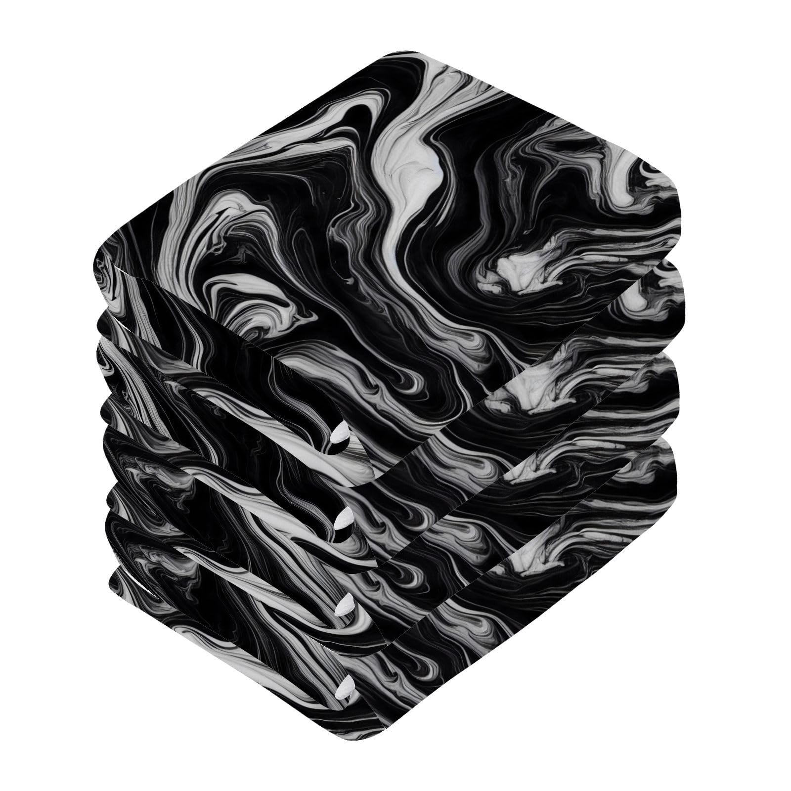 YANENDIE Black White Marble Texture Washcloths Towels, Highly Absorbent and Soft Cotton Face Cloths, 6 Pack Quick Dry Wash Cloths - 12 X 12 Inches