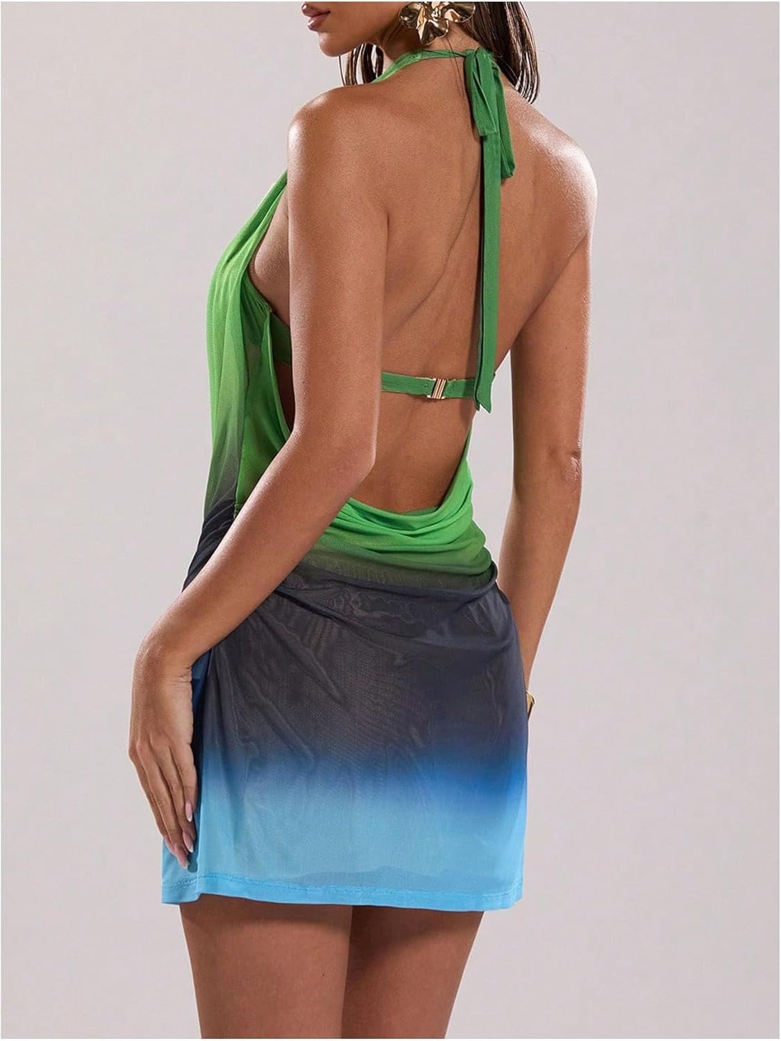 SOLY HUX Women's Y2k Halter Mini Dress Ombre Deep Cowl Neck Backless Bodycon Beach Dresses Vacation Outfit - Image 4