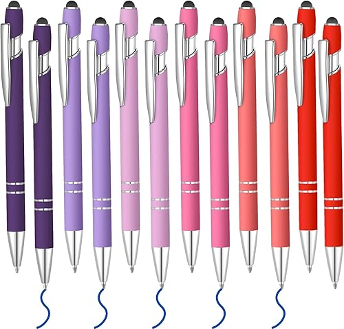 12 bolígrafos de tinta azul con punta de lápiz capacitivo, bolígrafo de metal de 0.039 pulgadas para pantallas táctiles, 2 en 1, regalo para amigos,
