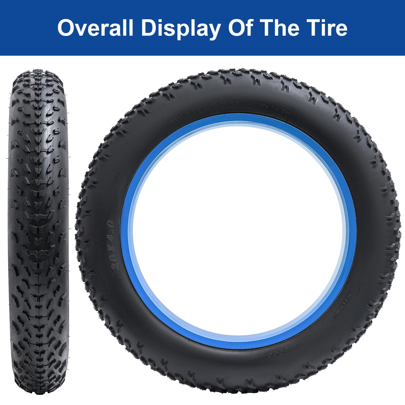 20x4.0 Fat Bike Pneu 102-406 Pneus 20x4 Pliable, pneus 20 pouces adaptés aux pneus de vélo 20 x 4,0 Ebike/Mountain/Road/City Roues de secours (E)
