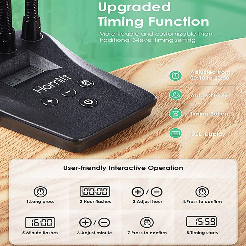 Lámparas LCD para Cultivo de Plantas con Clip de Escritorio,Luces de Planta de Espectro Completo con Temporizador de 0-24 Horas,4 Modos de Cambio,Cuello de Cisne Ajustable