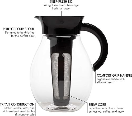 Miniatura 6 de Primula - Jarra grande para preparar té helado con infusor, jarra de plástico para bebidas con tapa hermética a prueba de fugas, filtro reutilizable