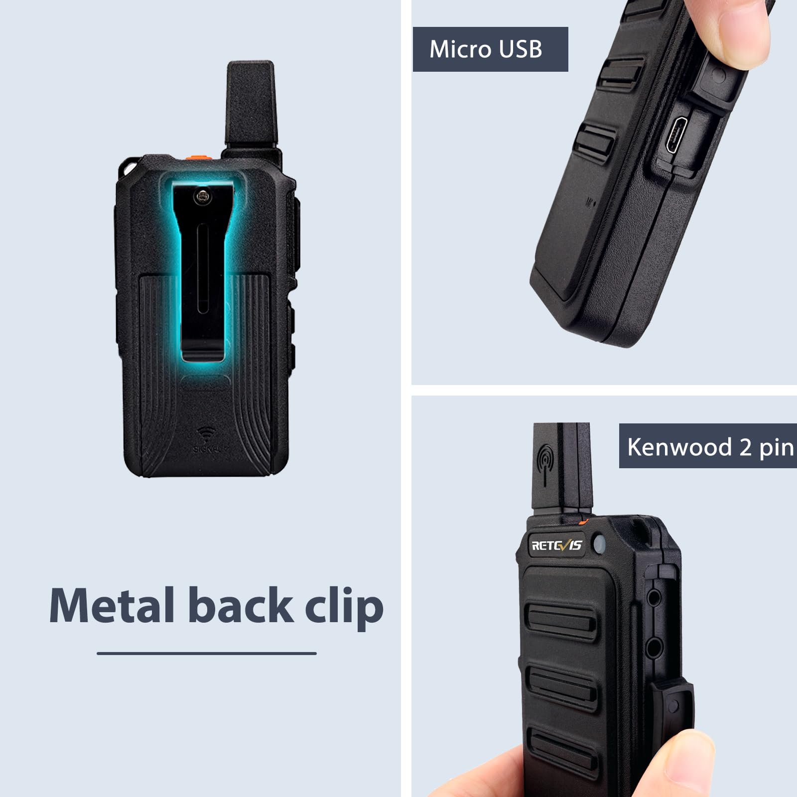 Retevis RT619 Walkie Talkie z Zestawem Słuchawkowym Zestaw Radiowy Pmr Daleki Zasięg 1300 mAh Bez Licencji 16 Kanałów VOXWalkie Talkie Akumulator Dla Sił Bezpieczeństwa, Szkoła (10 Sztuk, Czarny)
