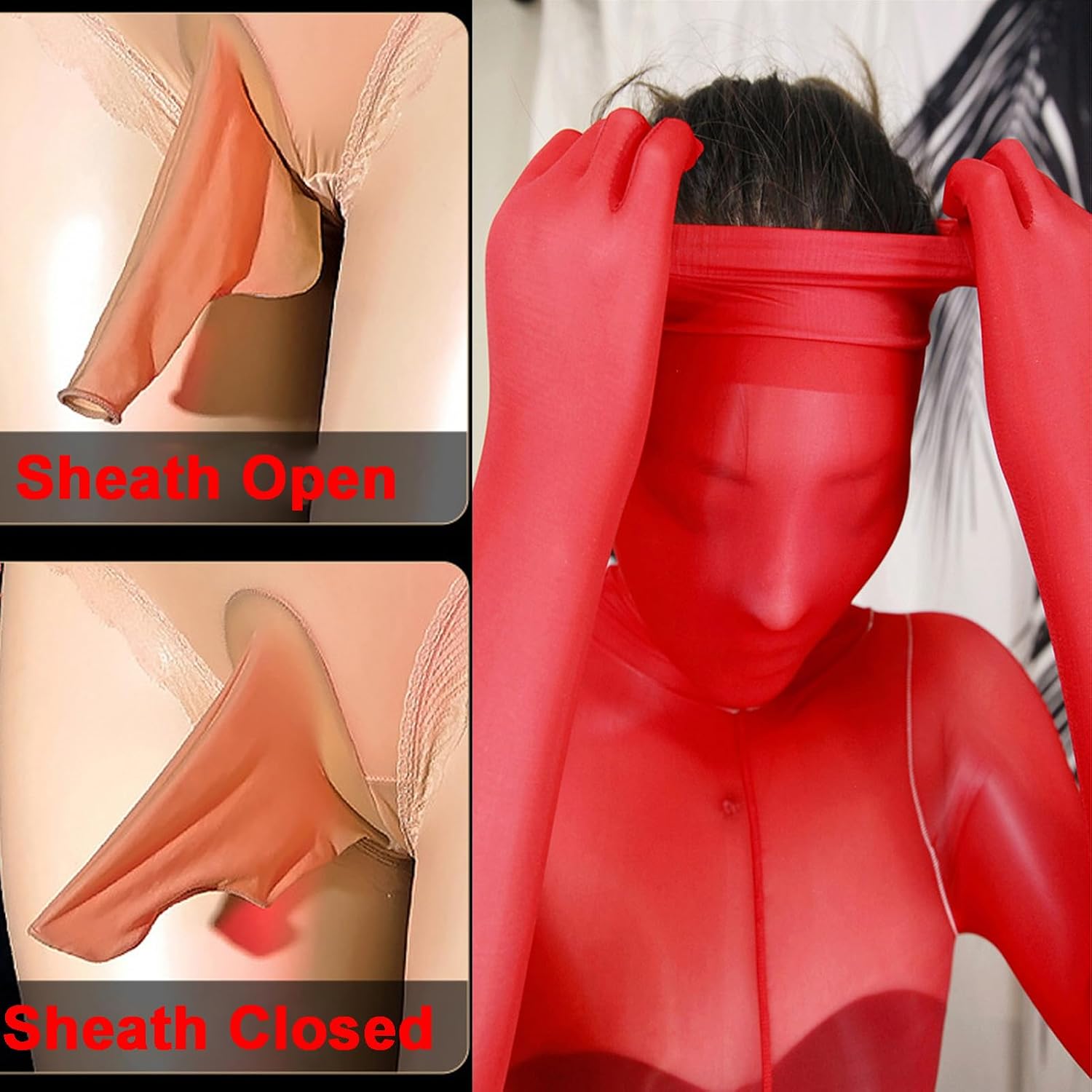 LESOYA 8D Oil Shiny Bodystocking Nylon Sheer Full Body Stocking Glossy Catsuit Bodysuit for Women Men Attatched Gloves