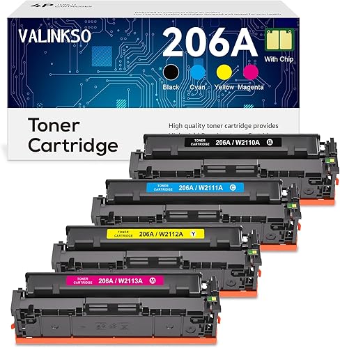 Cartuchos de tóner 206A, paquete de 4 (con chip), repuesto compatible para HP 206A 206X W2110A W2110X Work para HP Color Pro MFP M283fdw M283cdw Pro