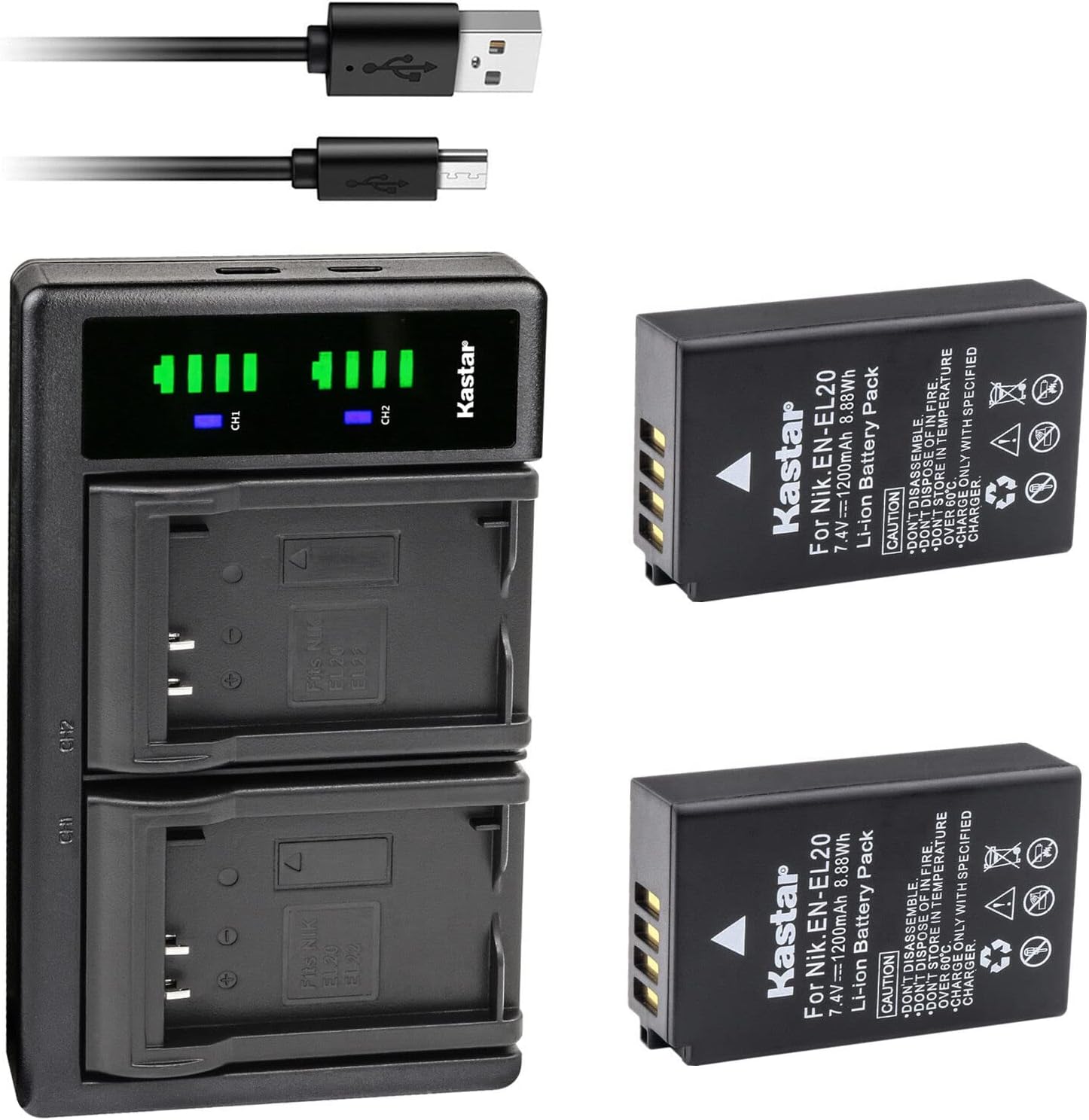 Kastar 4-Pack Battery and LTD2 USB Charger Replacement for Nikon Coolpix P950, Nikon Coolpix P1000, Nikon Coolpix A, Nikon 1 AW1, Nikon 1 J1, Nikon 1 J2, Nikon 1 J3, Nikon 1 S1, Nikon 1 V3 Cameras