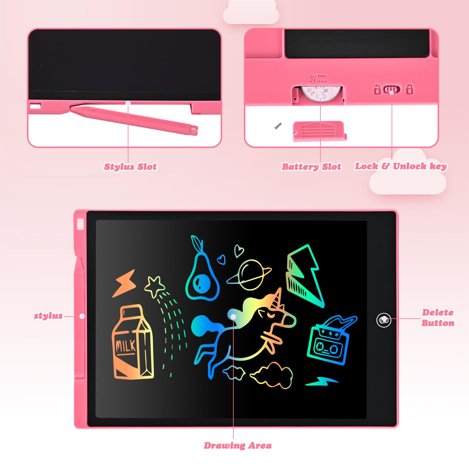Lavagnetta Cancellabile Bambini 12 Pollici,cimetech Lavagna Magica con Penna,Corda Elastica,Natale Regalo Bimba 3 4 5 6 7 8 anni Giocattolo Bambino Bambina
