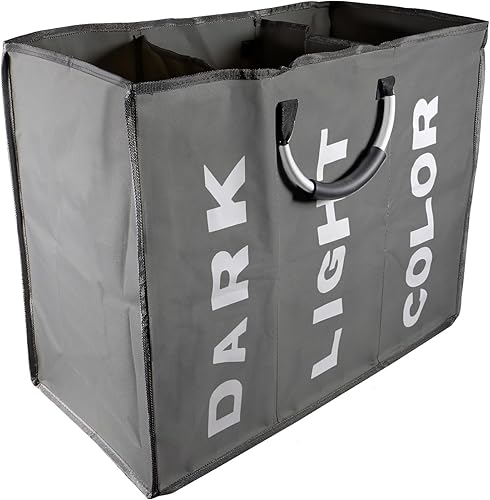 Miniatura 7 de D-FLIFE Cesta plegable de 94 L con asa dividida para ropa sucia, 3 secciones para ropa sucia, bolsa clasificada plegable para dormitorio escolar,