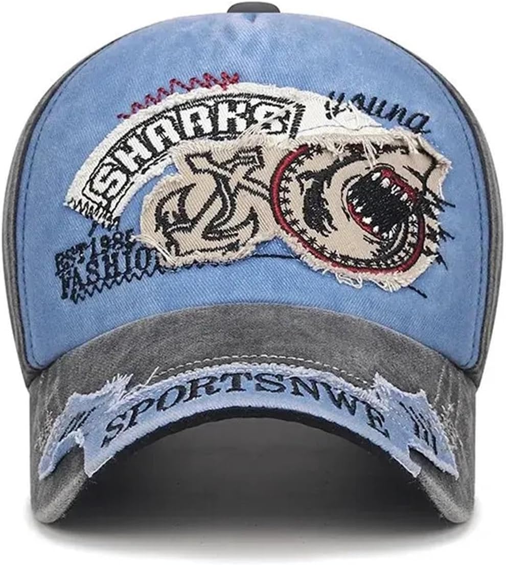 Vintage Washed Four Seasons Distressed Curved Visor Cap Fashion Embroidered Patch for Men and Women, Adjustable for Sun, 1 pc, Grey, One size