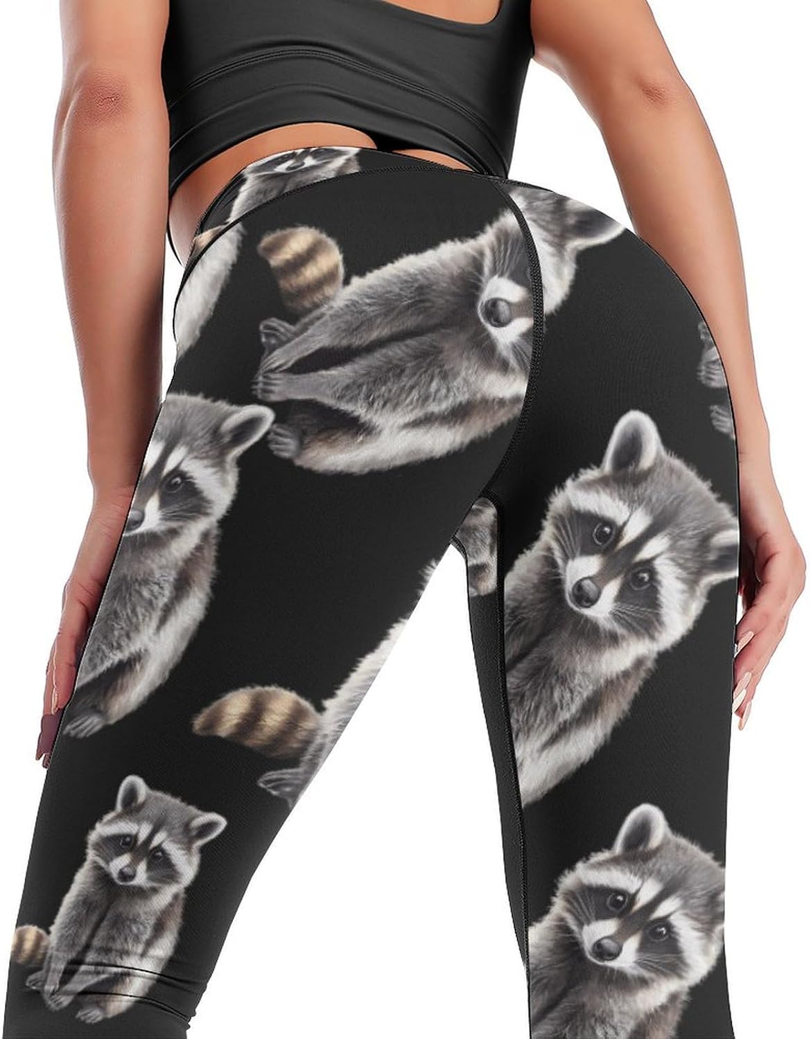 Funny Raccoon Yoga Pants Women High Waisted Leggings Workout Athletic Lounge Pant