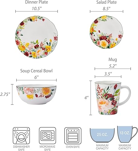 Miniatura 4 de Mikasa Clara Bone - Vajilla ligera de porcelana de 16 piezas, resistente a las astillas, servicio para 4