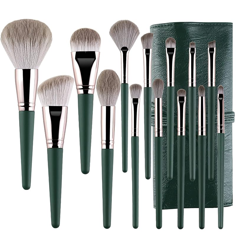 Kit de pincéis de maquiagem SruidyLady com estojo, 14 unidades, sintéticos, verde 14