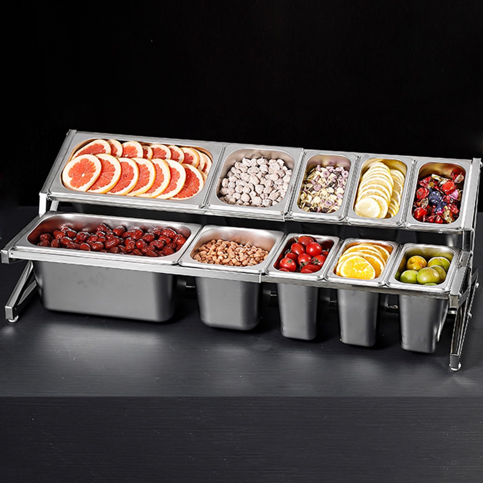 WDSOPK 304 Stainless Steel Spice Rack Expandable, 2-Tier Condiment Dispenser, Countertop Spice Rack With Spoons Set For Seasoning Sauce Salad Jam Fruits (Silver/B A37.8X13.4X10.2IN)