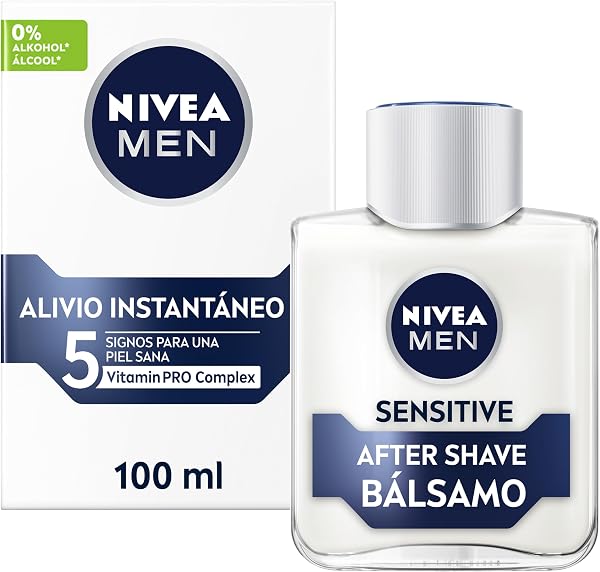 NIVEA MEN Sensitive Bálsamo After Shave (1 x 100 ml), para el cuidado de la piel sensible, bálsamo anti irritaciones con 0% alcohol para calmar la piel al instante - 1