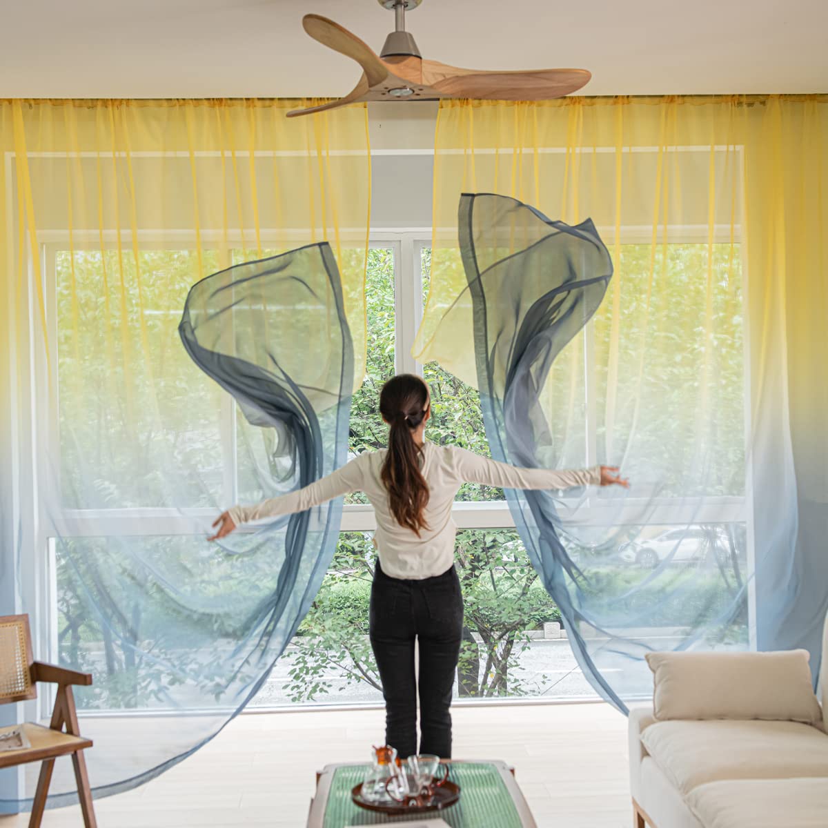 MIANBO Windows Gradient Color Sheer Curtains 63 Inches Length 2 Panels Sheer Curtains Panel Basic Rod Pocket for Bedroom Living Room Children Room