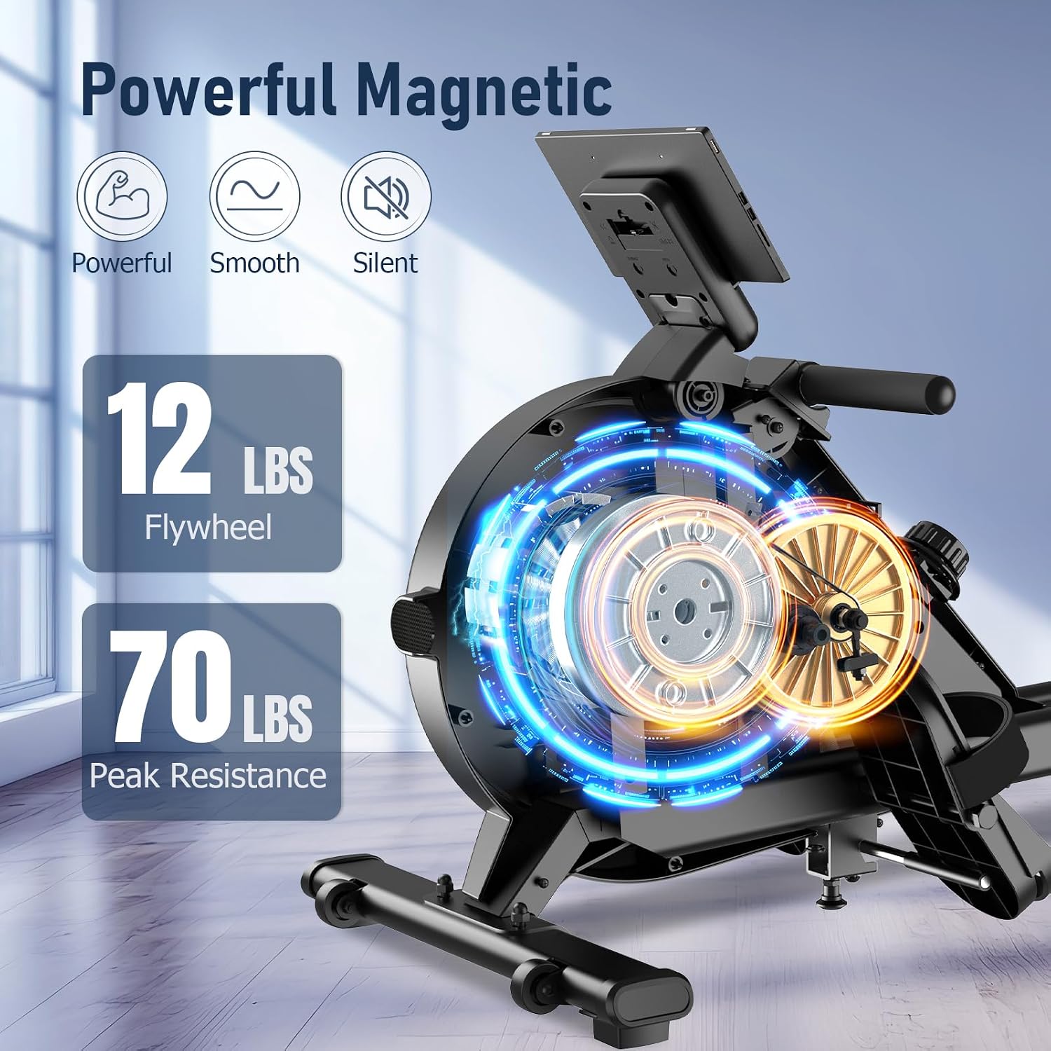 Rowing Machine, MOSUNY Magnetic Rowing Machines for Home Gym with 16 Levels Resistance, Maximum Load of 350 LB, Upgrade to Double Slide Rails, App Supported, Vertical Storage - Image 2
