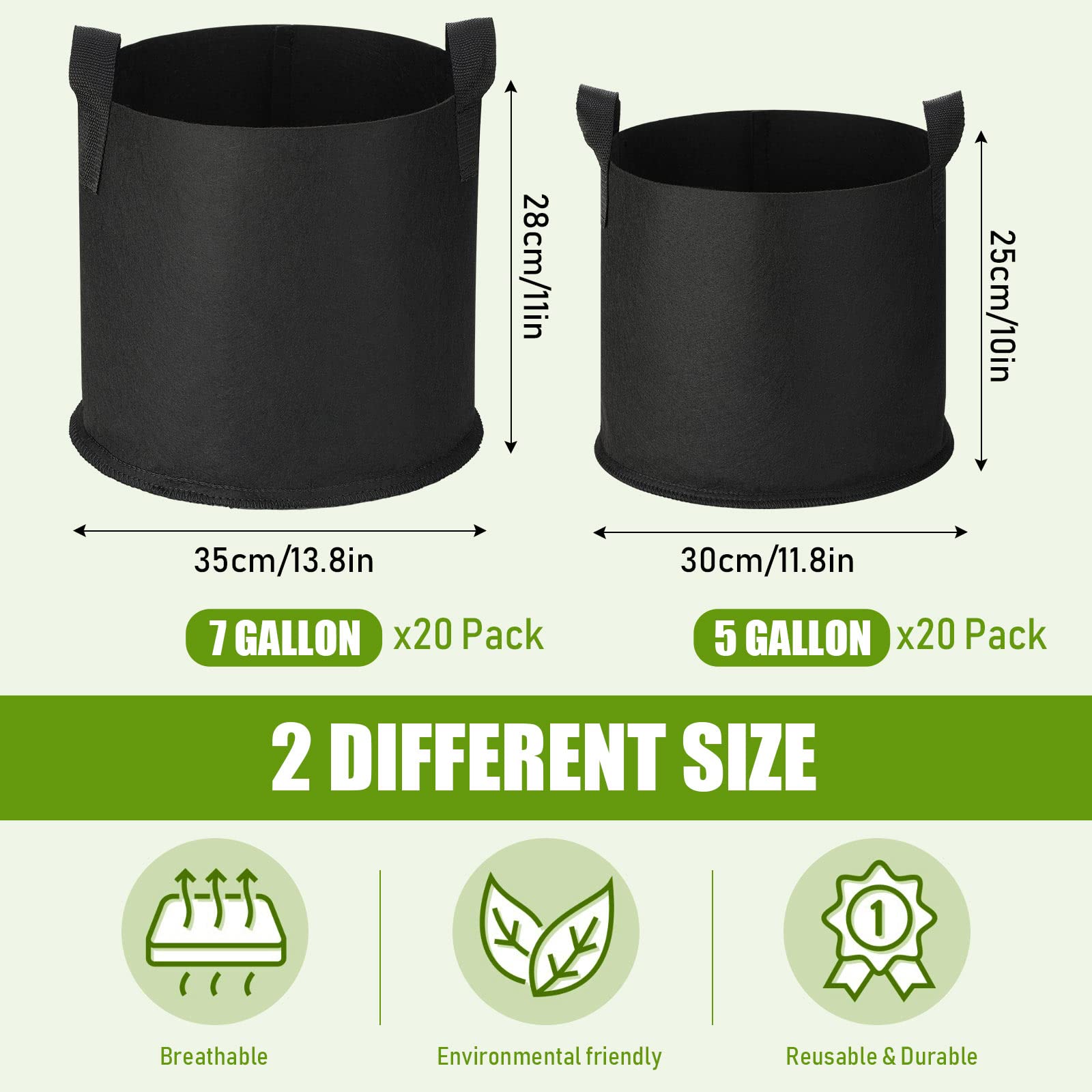 Nuenen 50 Bolsas de Cultivo para Plantas de 3 Galones con Asas Macetas de Tela de Cultivo de Aireación Bolsa de Siembra No Tejida Saco de Plantas Engrosado Resistente para Jardín Verdura Flor Frutas