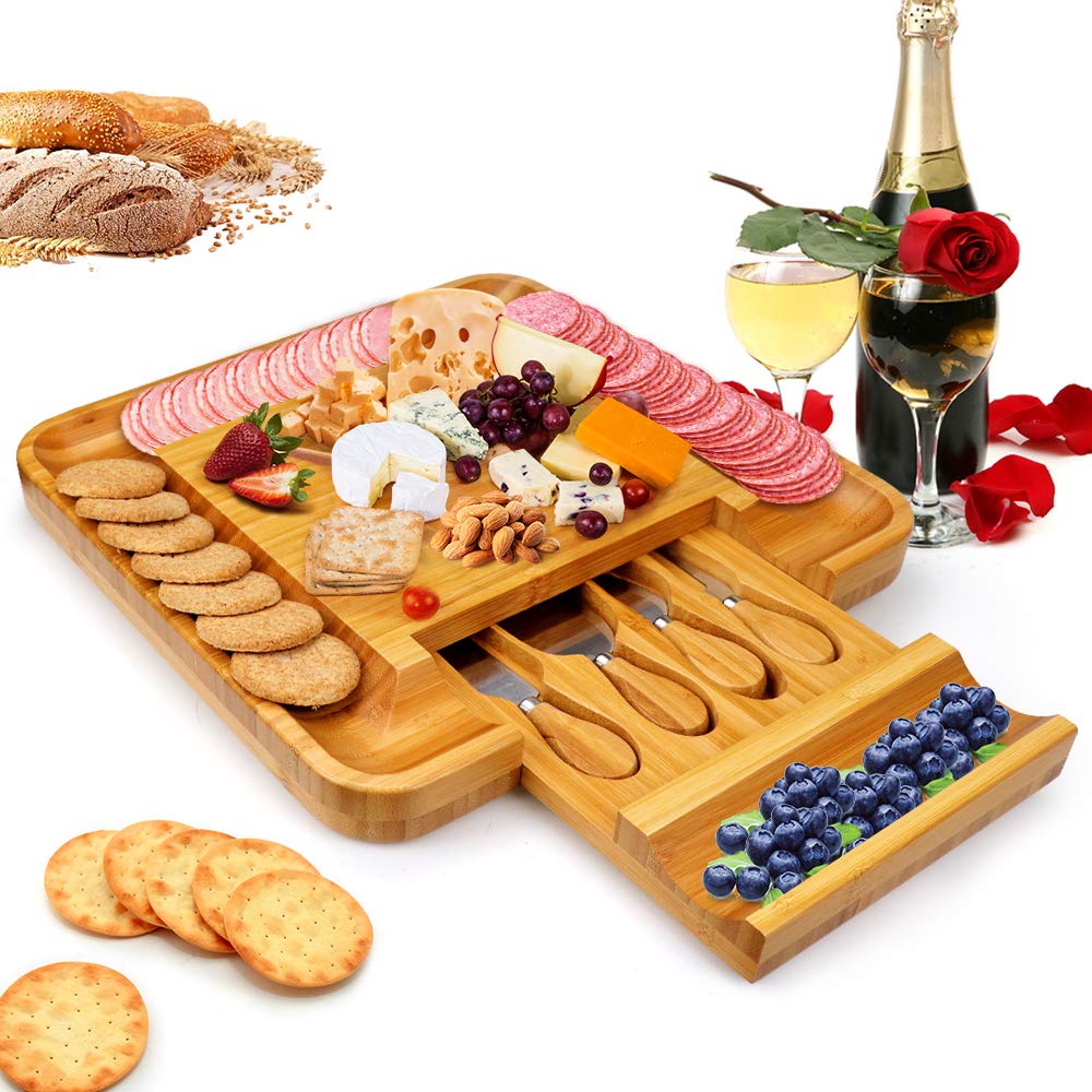 Buy Widousy Bamboo Cheese Board and Set, Charcuterie Platter and Serving Meat & Cheese Board