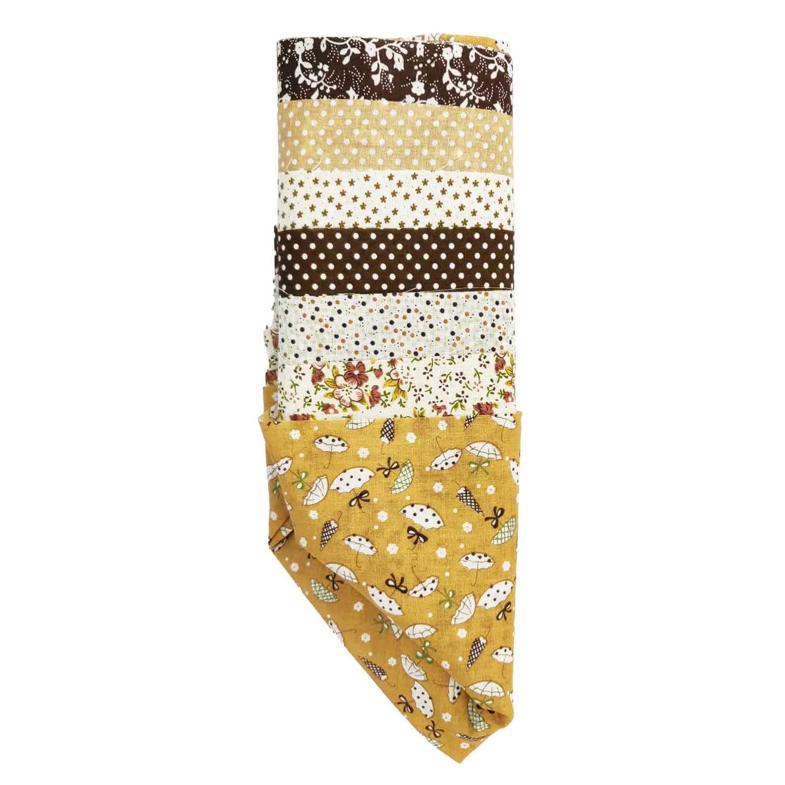 [Mustard and Brown] 50 x 50cm 100% Cotton Fat Quarters Bundles of 7 - UK Fast Dispatch Assorted Theme