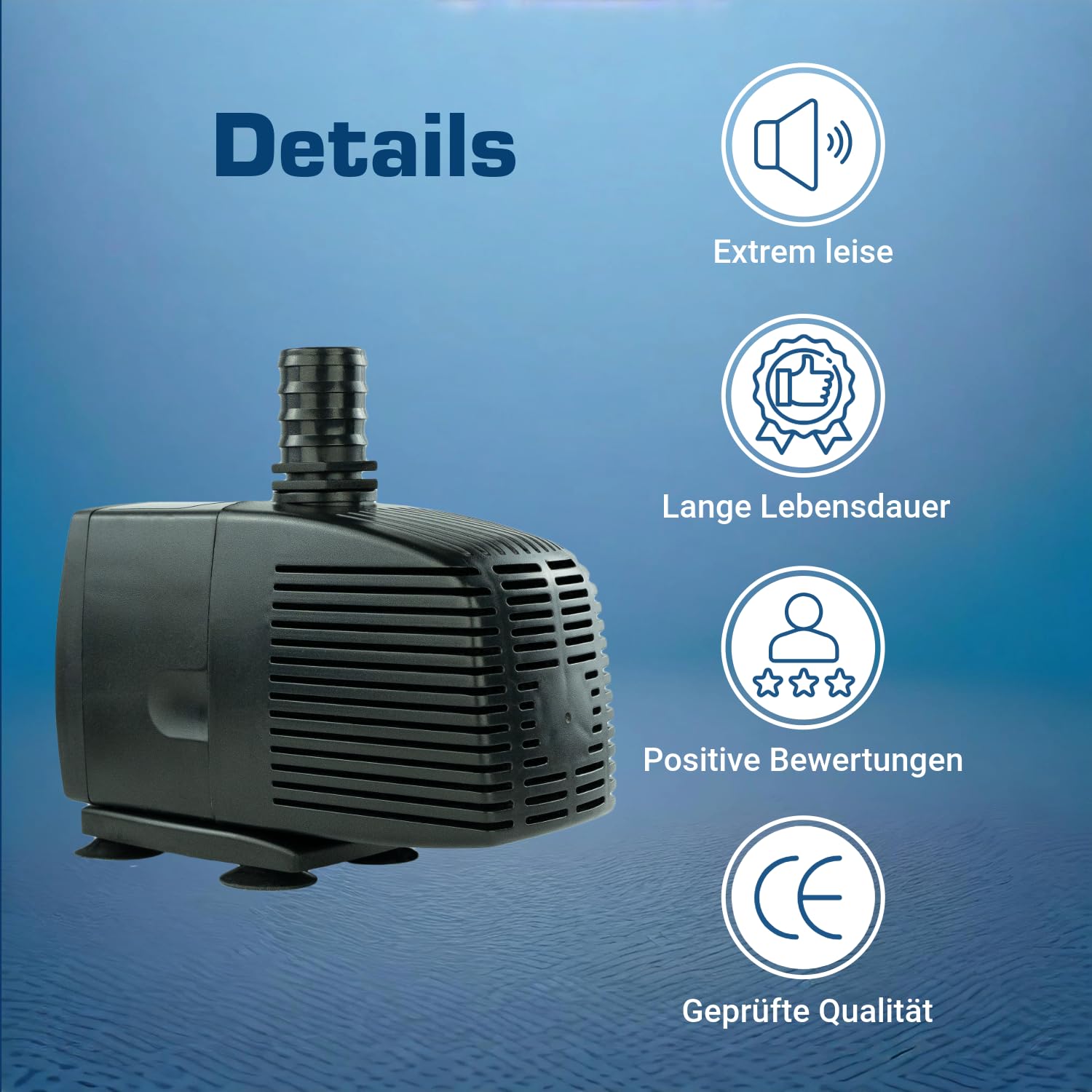 Teichpumpe 230 V – 3.000 L/H, 10m Kabel, 280 cm Förderhöhe, 60 Watt, Wasserpumpe, Bachlaufpumpe, Wasserspielpumpe und Zimmerbrunnen-Pumpe | Brunnenpumpe | Tauchpumpe | Springbrunnen-Pumpe | KEP3000N