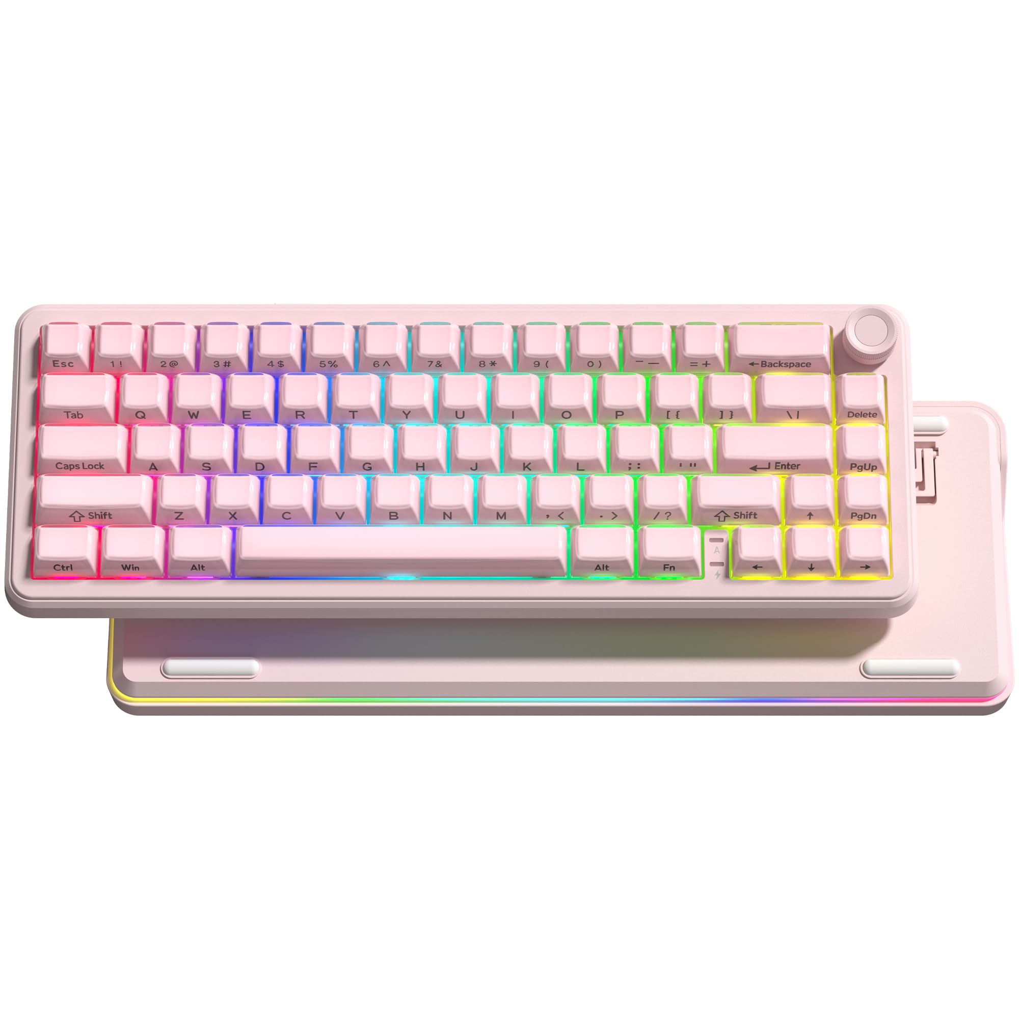 Keymatic 65% Layout Wireless Mechanical Keyboard,Cute Crystal Gaming Keyboard with Knob, Hot Swappable Pre-lubed Switches,Gasket Mounted RGB for Win/Mac,Pink-image-49
