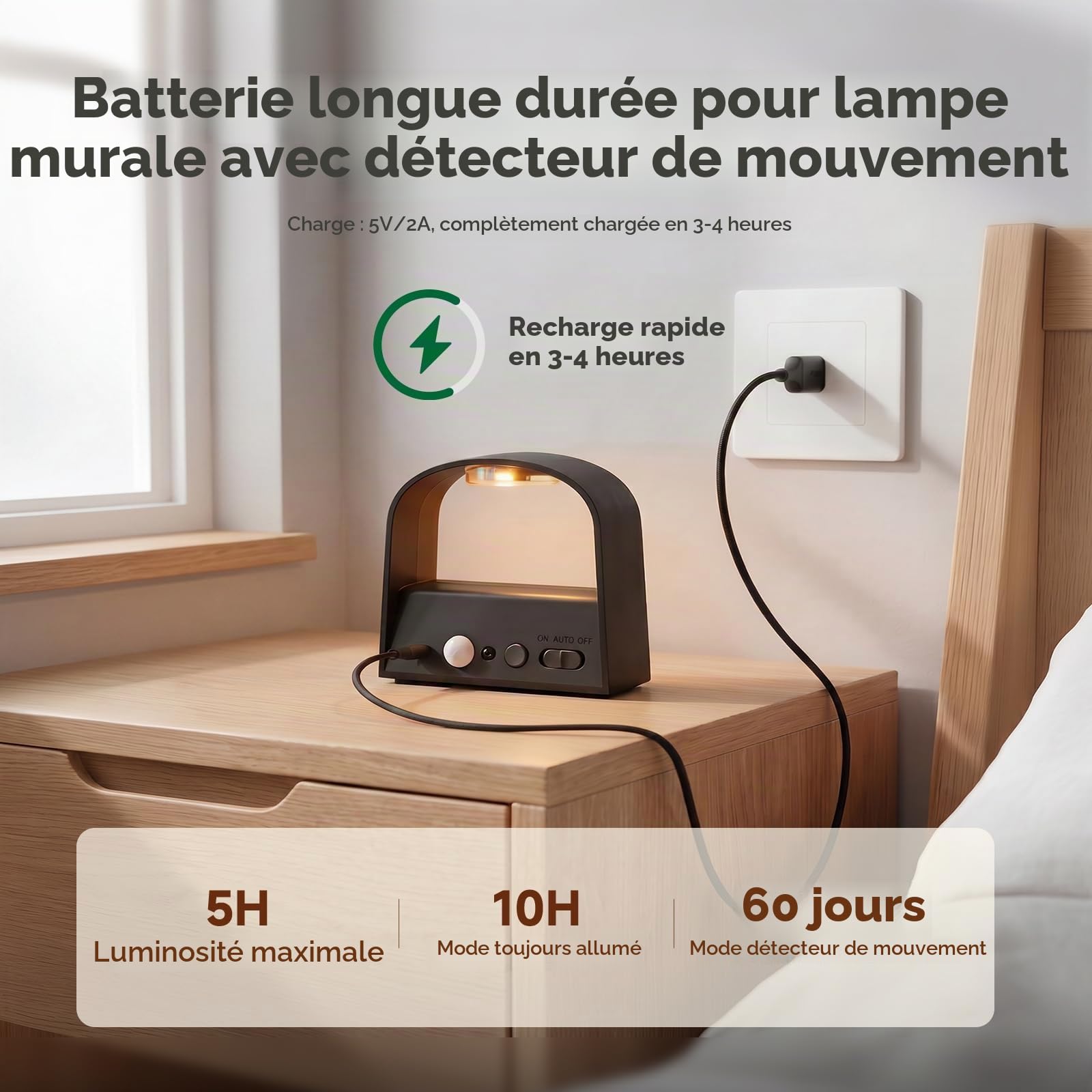 NARUNDREN Applique Murale Rechargeable Sans Fil avec Détecteur de Mouvement