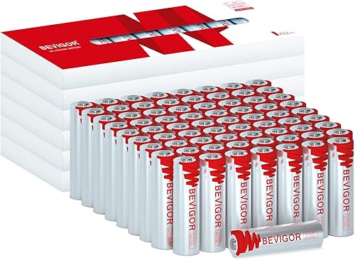 Bevigor Baterías de litio tamaño AA, batería AA paquete de 72 unidades, batería doble A de 3000 mAh, batería AA de litio de 1.5 V, baterías AA de