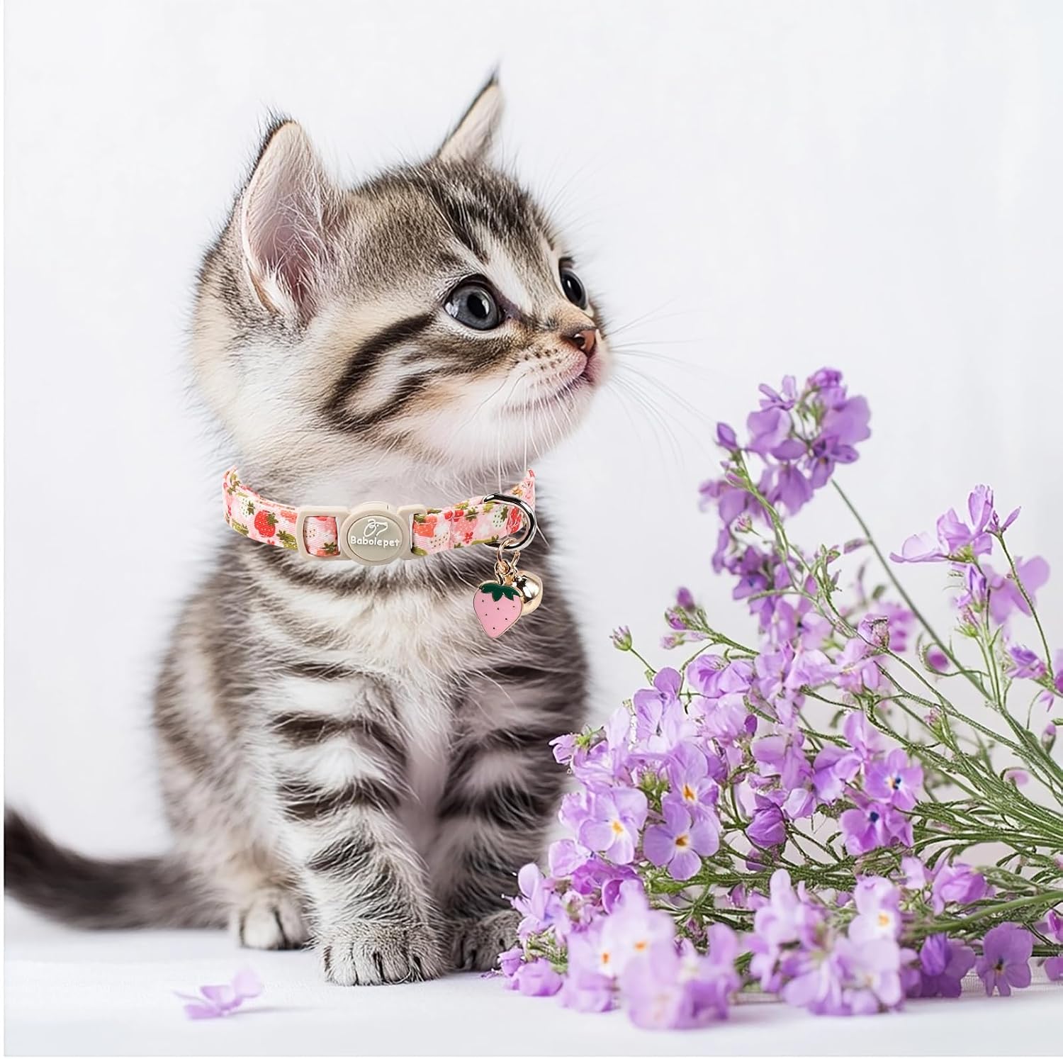 2 Pack Spring Summer Cat Collars - Cute Breakaway Cat Collar with Bell, Bluberry and Strawberry Pendant, Adjustable Kitten Collars for Girl Cats, Pastel Floral Fruit image 5