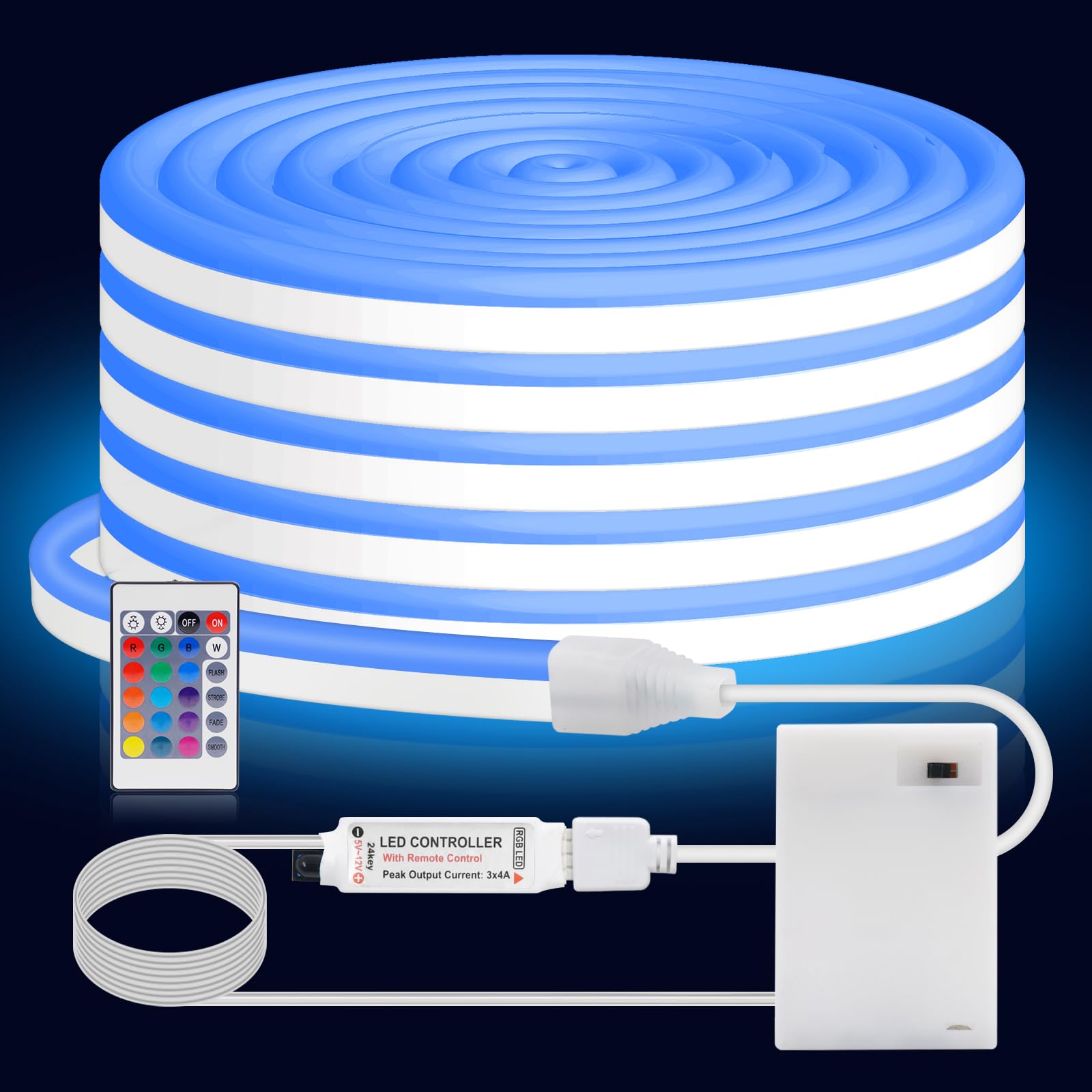 Wisada 5V Dimmable Waterproof Flexible RGB LED Neon Strip Light with 24-Keys IR Controller [3M],USB Powered,SMD3535,CRI85+,108 LEDs/m,for Bedroom,Kitchen,Game Room,Living Room and Store Decoration