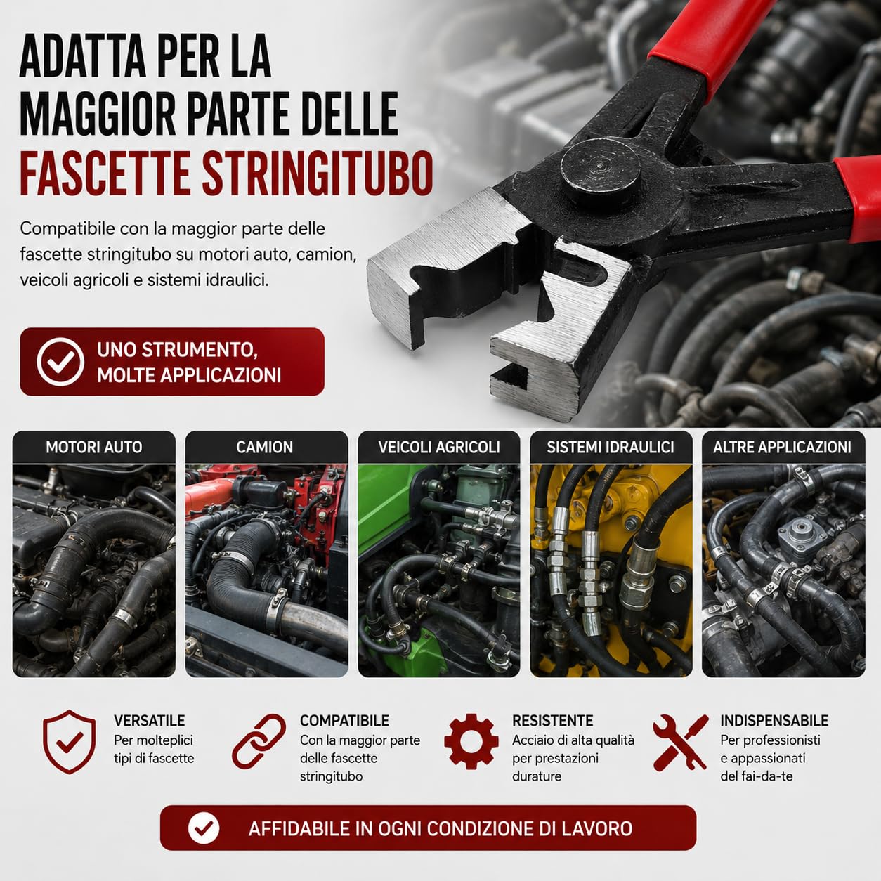 Pinza per Fascette Stringitubo Clic-R, 17 cm – Pinze Angolari Professionali in Acciaio, Impugnatura Antiscivolo, per Riparazioni Auto, Tubi Carburante, Manutenzione Meccanica