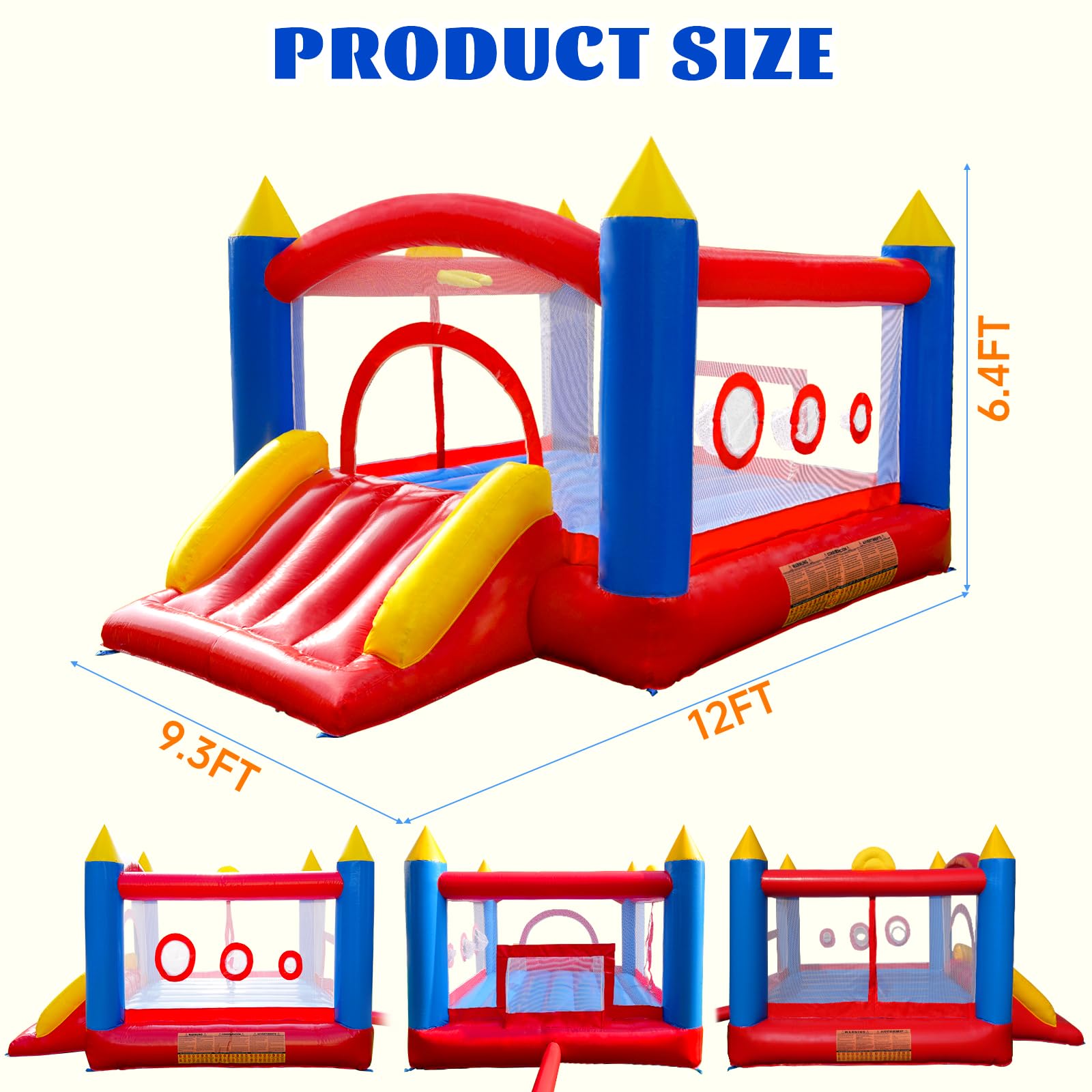Ballsea Château Gonflable Géant – 365x283x195 Cm – Trampoline, Toboggan, Filet – Pour 4 à 6 Enfants – PVC 100%