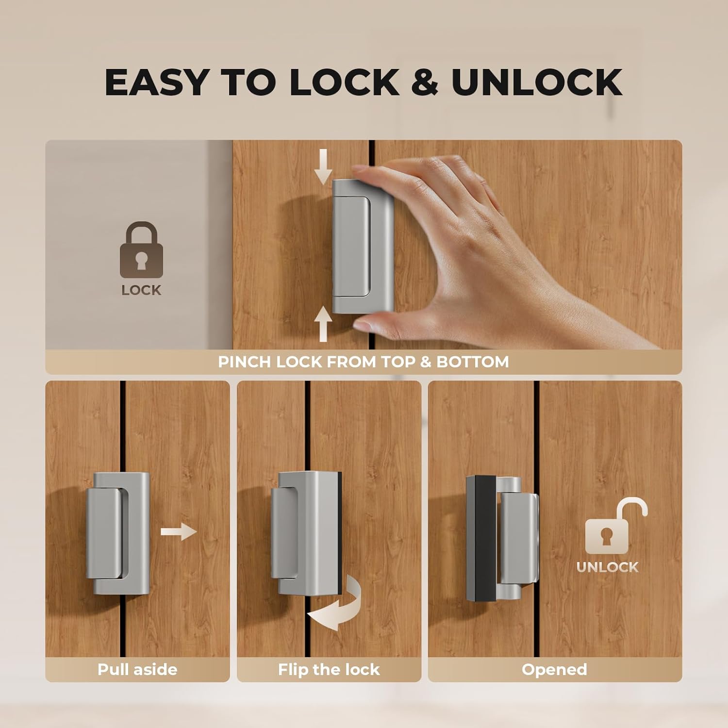 5 Pack Home Security Door Reinforcement Lock, Childproof Safety Door Lock Latch Stopper, Removable Screw-Mounted, Prevent Home Unauthorized Entry, Aluminum Construction, Withstands 800 lbs