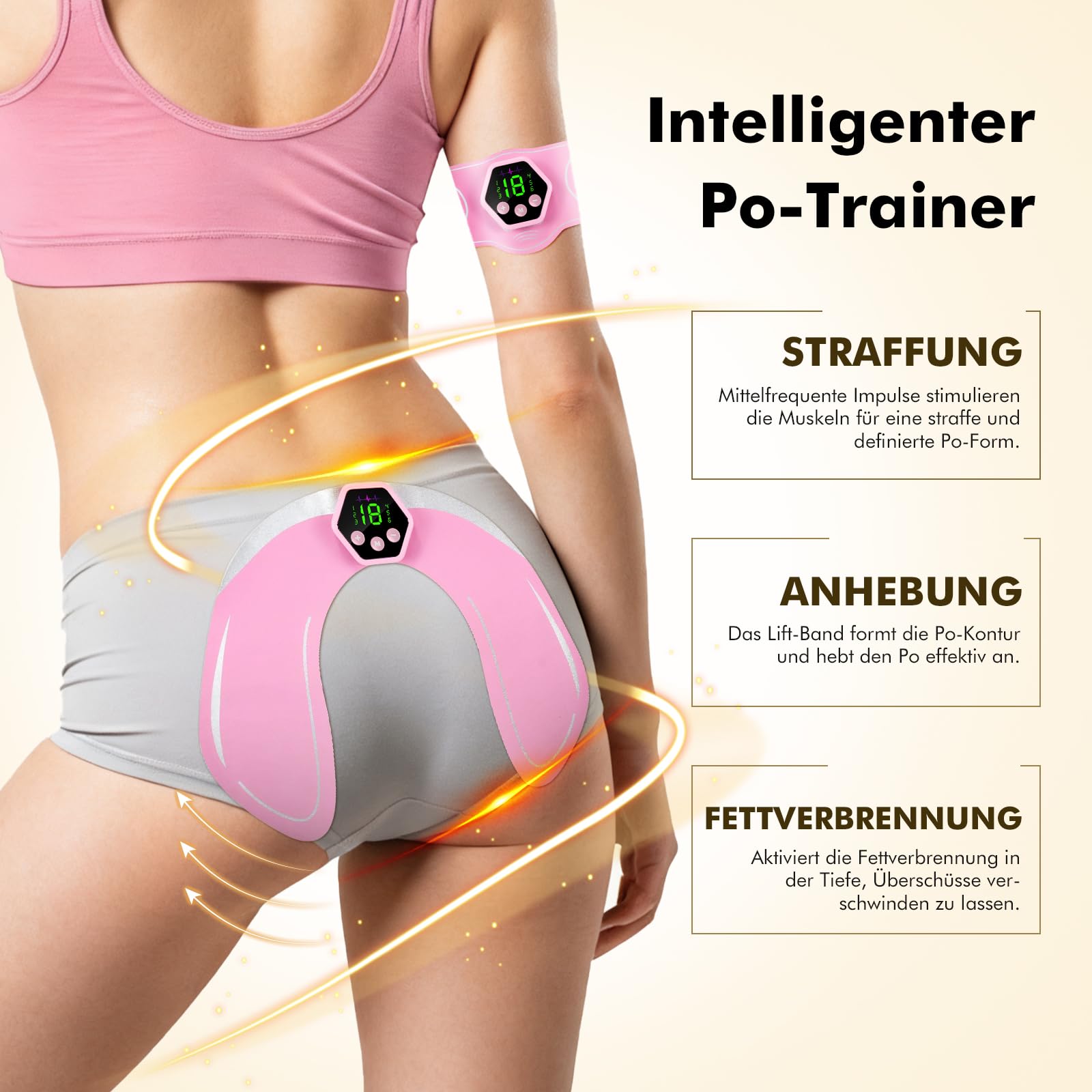 EMS Trainingsgerät, EMS Bauchmuskeltrainer Elektrisch,6 Modi & 19 Intensitäten EMS Bauchtrainer, Ganzkörper ABS/Bauch/Arm/Bein/Po Trainer